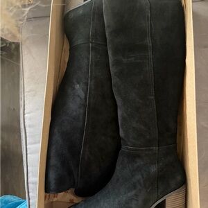 Lucky Brand Black Suede Knee-High Heeled Boots